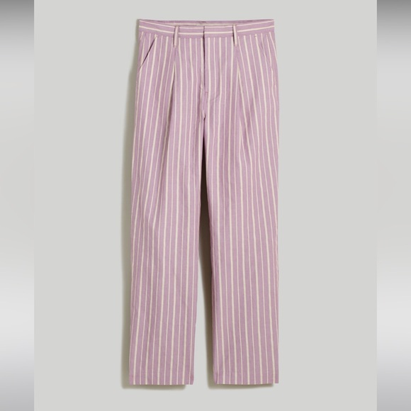 NWOT Madewell Pleated Tapered Pants in Signature Poplin - Size 0- LavenderStripe - Picture 5 of 8